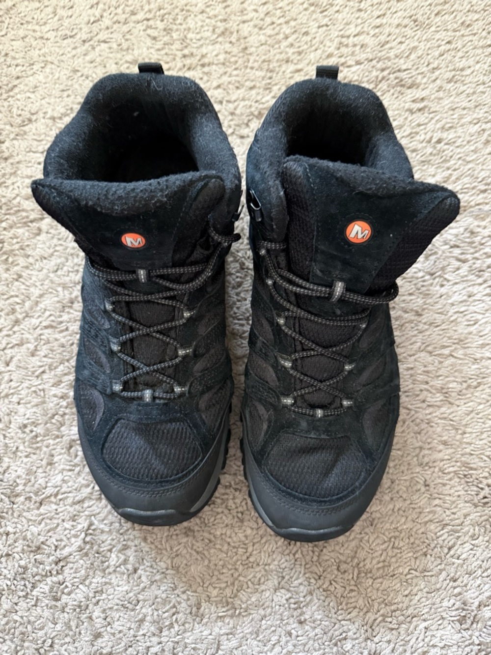 Merrell Black Men's Mid-Top Hiking Boots with Orange Logo